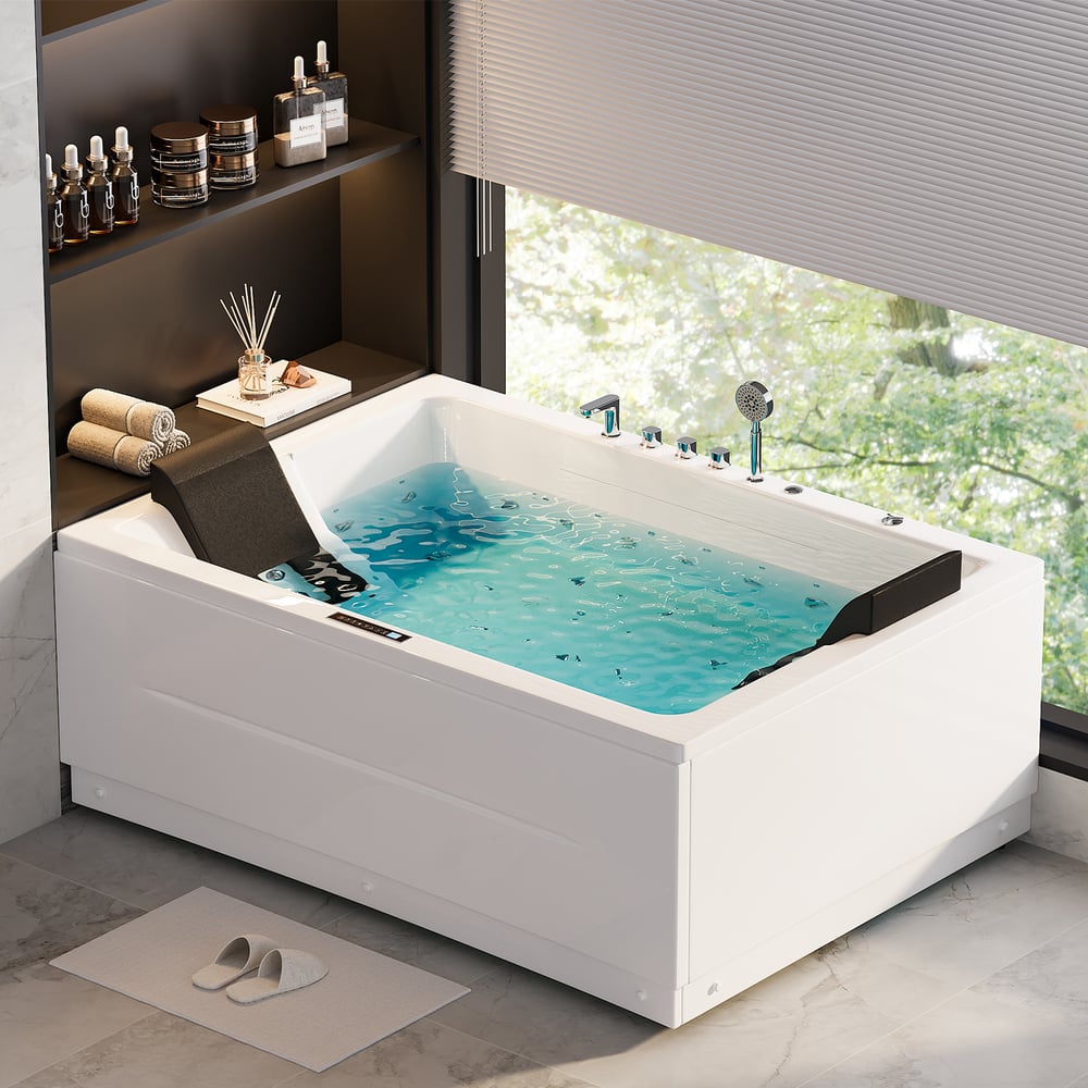 Questions and Answers for Acrylic Corner Heated Bathtub Whirlpool Air Massage Hot Tub White Chromatherapy LED
