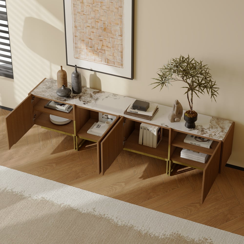 Questions and Answers for Grovyn 220cm Sintered Stone Top Walnut Fluted TV Unit with Storage