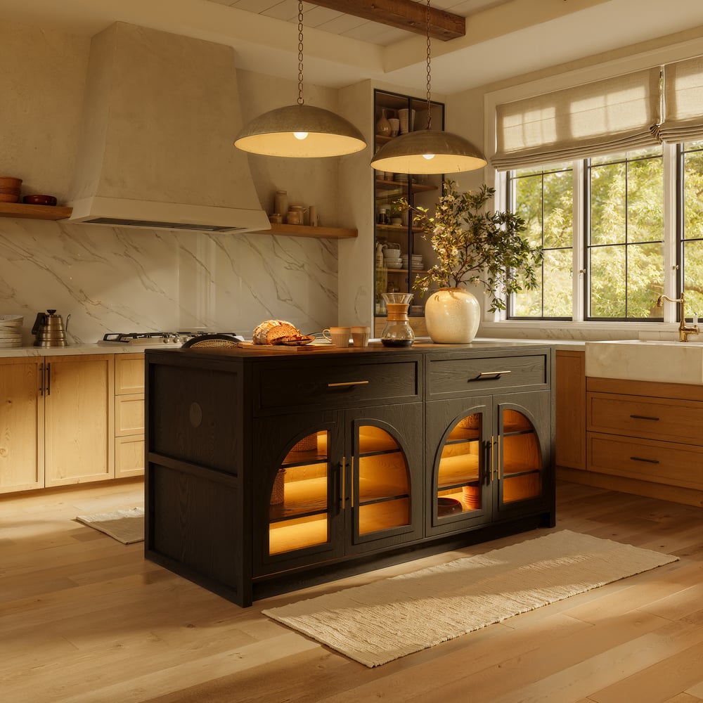 Questions et Réponses pour Îlots de cuisine noirs Arune de 1800 mm de style moderne avec portes et tiroirs en verre