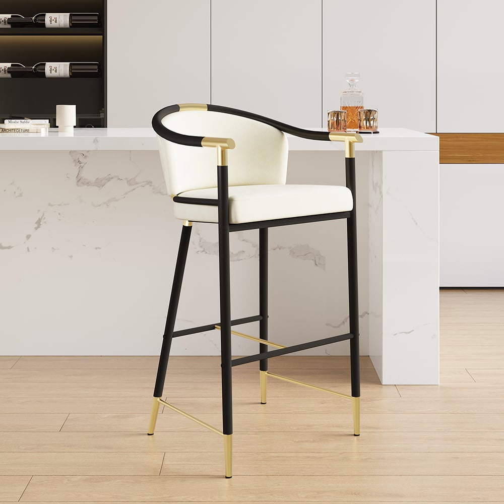 Questions et Réponses pour Tabouret de bar Cranis en velours beige avec revêtement, 1 pièce