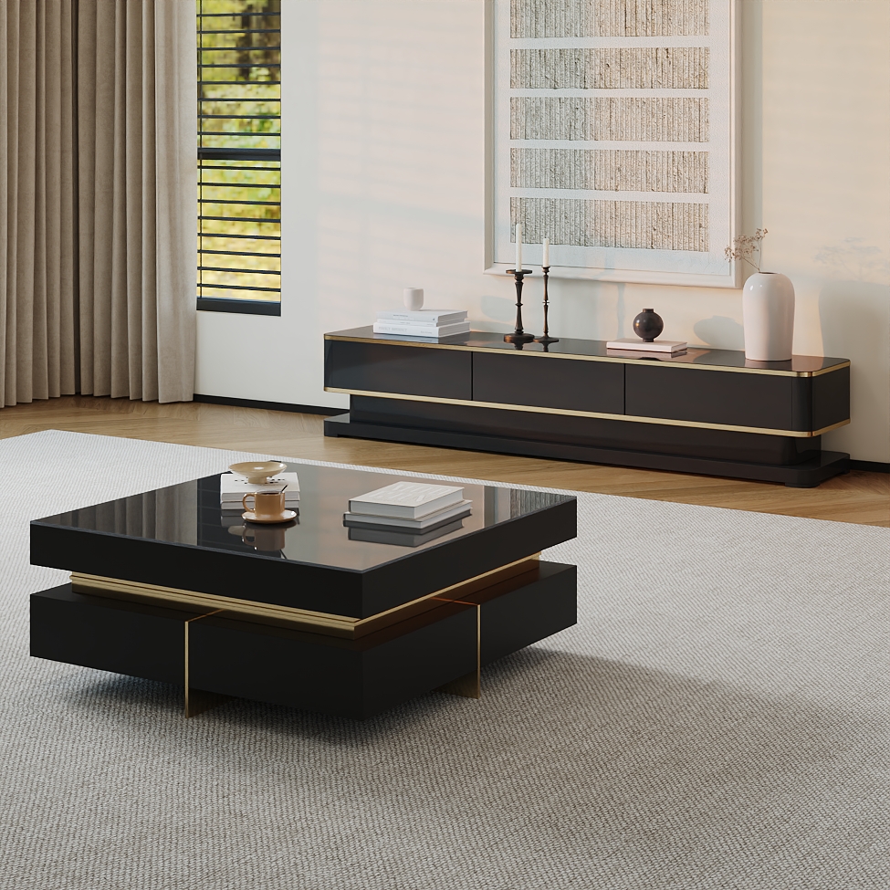 Fragen und Antworten zu Moderner quadratischer Couchtisch mit Schubladen aus Glas und Metallbeinen