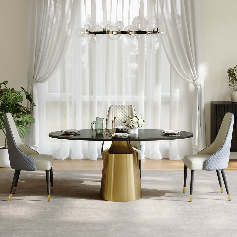 Questions et Réponses pour Table à manger ovale moderne en pierre sintérisée de luxe abordable de 160 cm pour 4 personnes