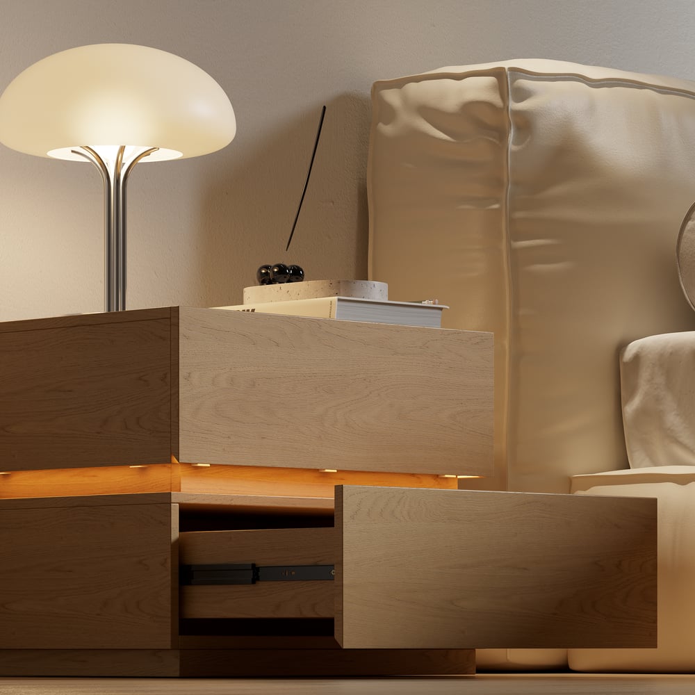 Klantrecensies voor Lumio LED-nachtkastje met 2 laden en laadstation in natuurlijke kleur