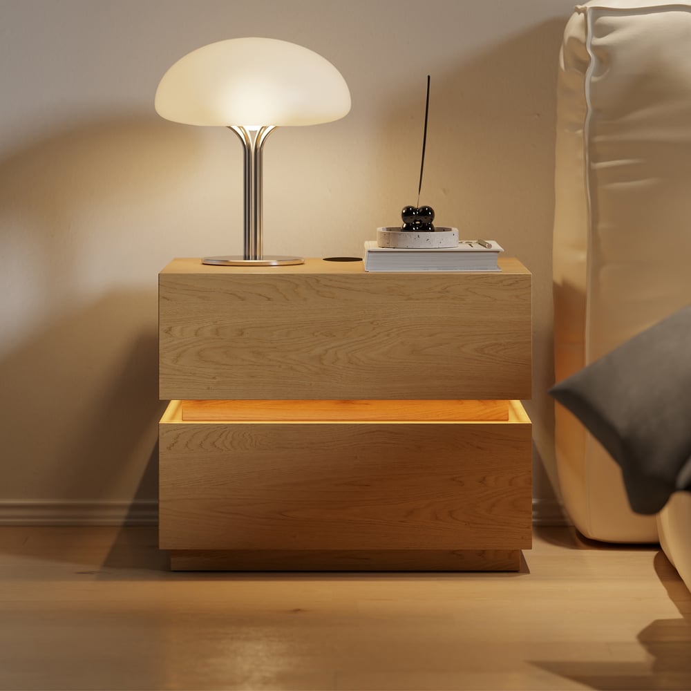 Klantrecensies voor Lumio LED-nachtkastje met 2 laden en laadstation in natuurlijke kleur