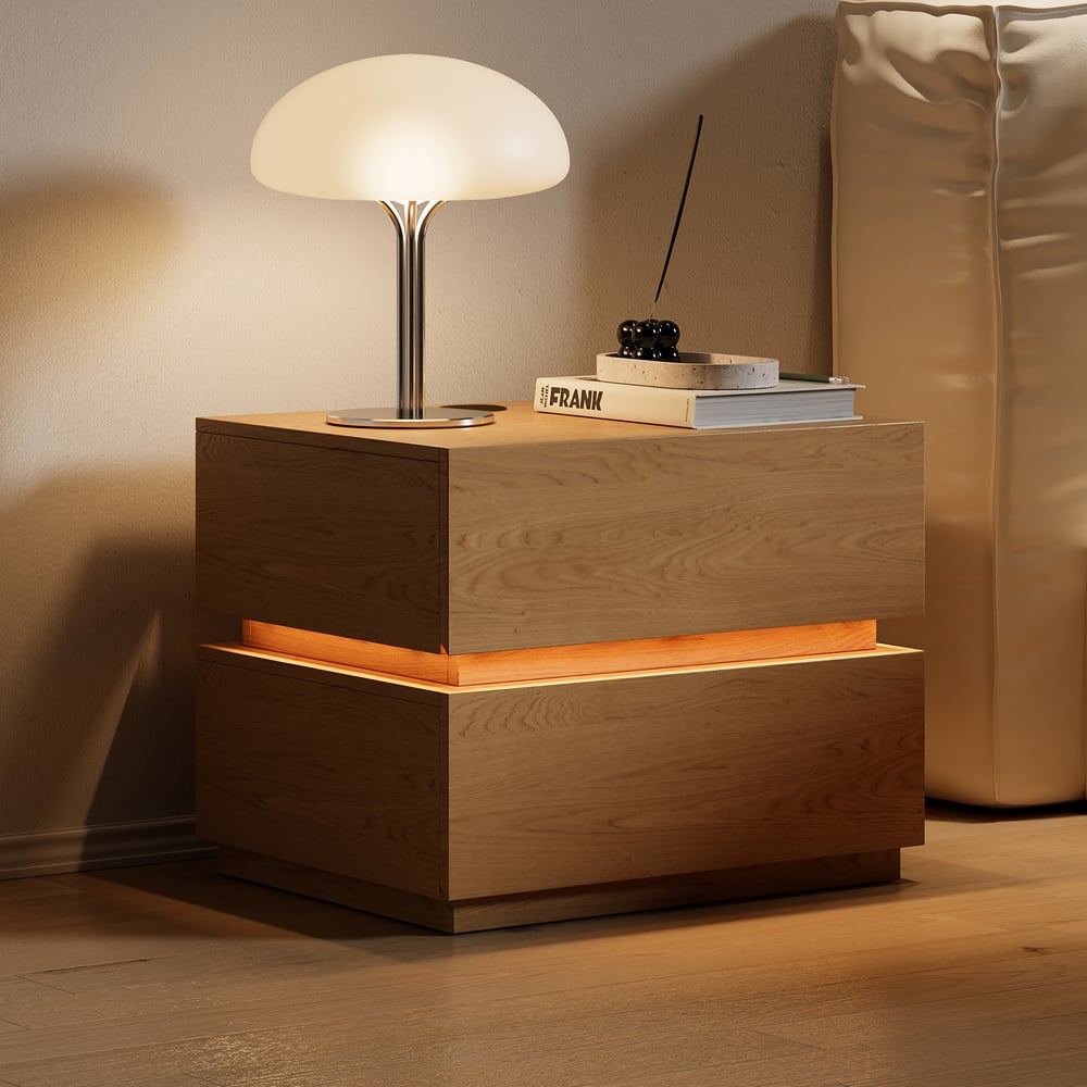 Klantrecensies voor Lumio LED-nachtkastje met 2 laden en laadstation in natuurlijke kleur