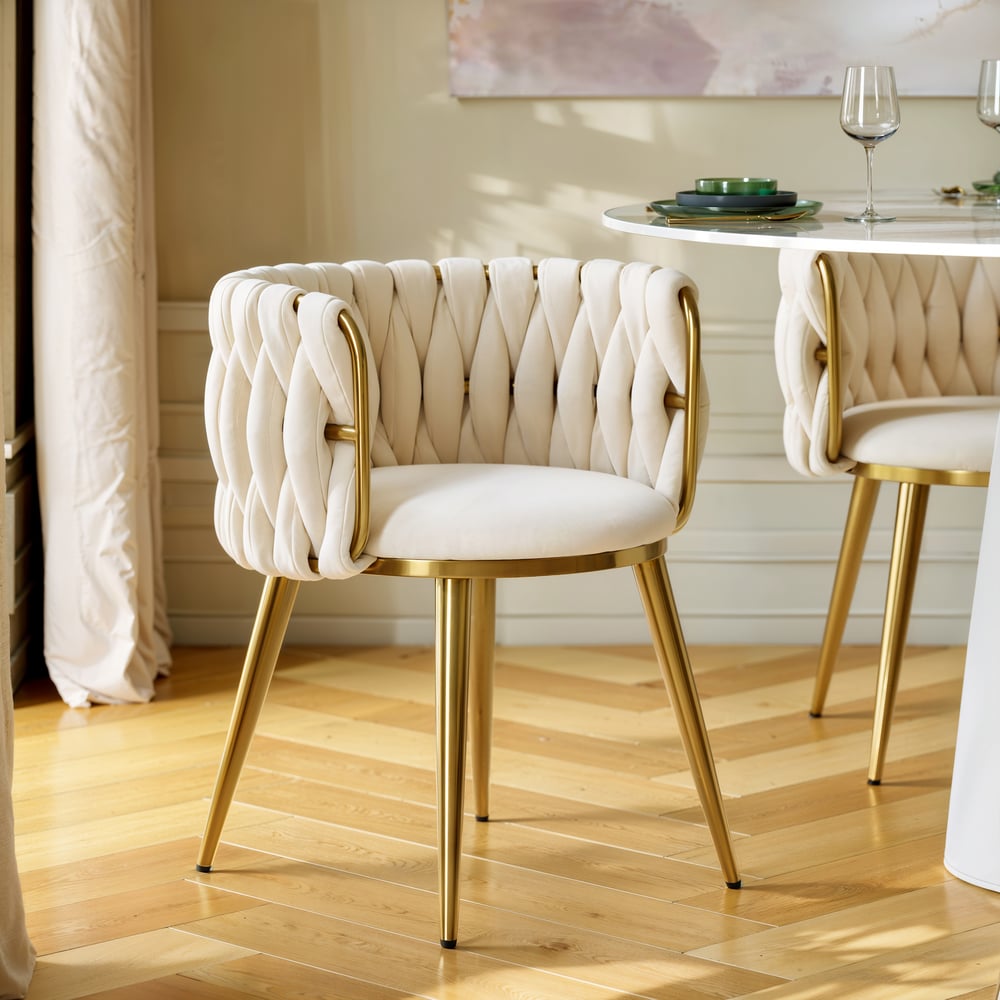 Questions et Réponses pour Chaise de salle à manger Sweave blanc cassé en velours rembourrée, 1 pièce