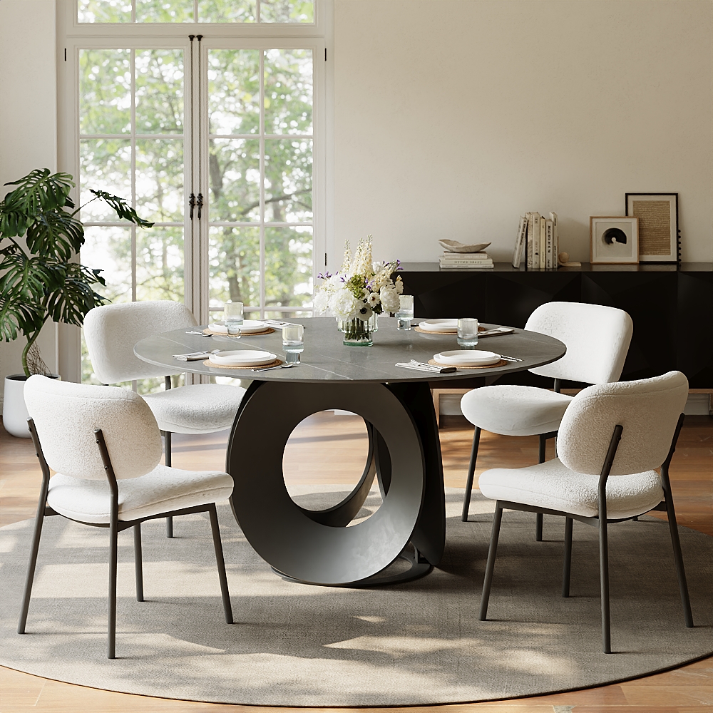 Questions and Answers for Modern 51" Round Sintered Stone Dining Table, Seats 4
