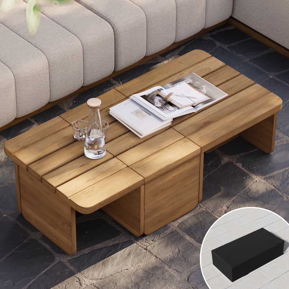 Avis Clients sur Table basse d'extérieur rectangulaire modulaire Resaro en bois de teck à lattes