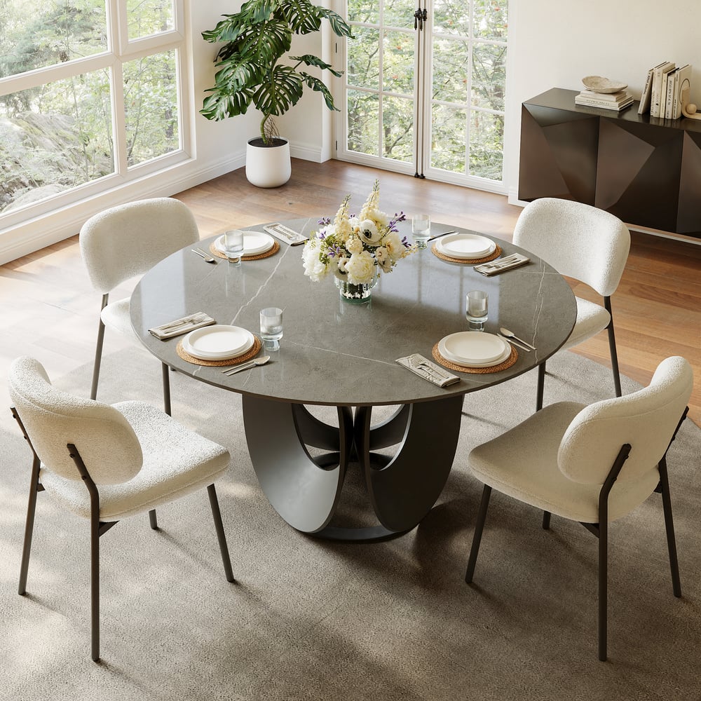 Questions and Answers for Modern 51" Round Sintered Stone Dining Table, Seats 4