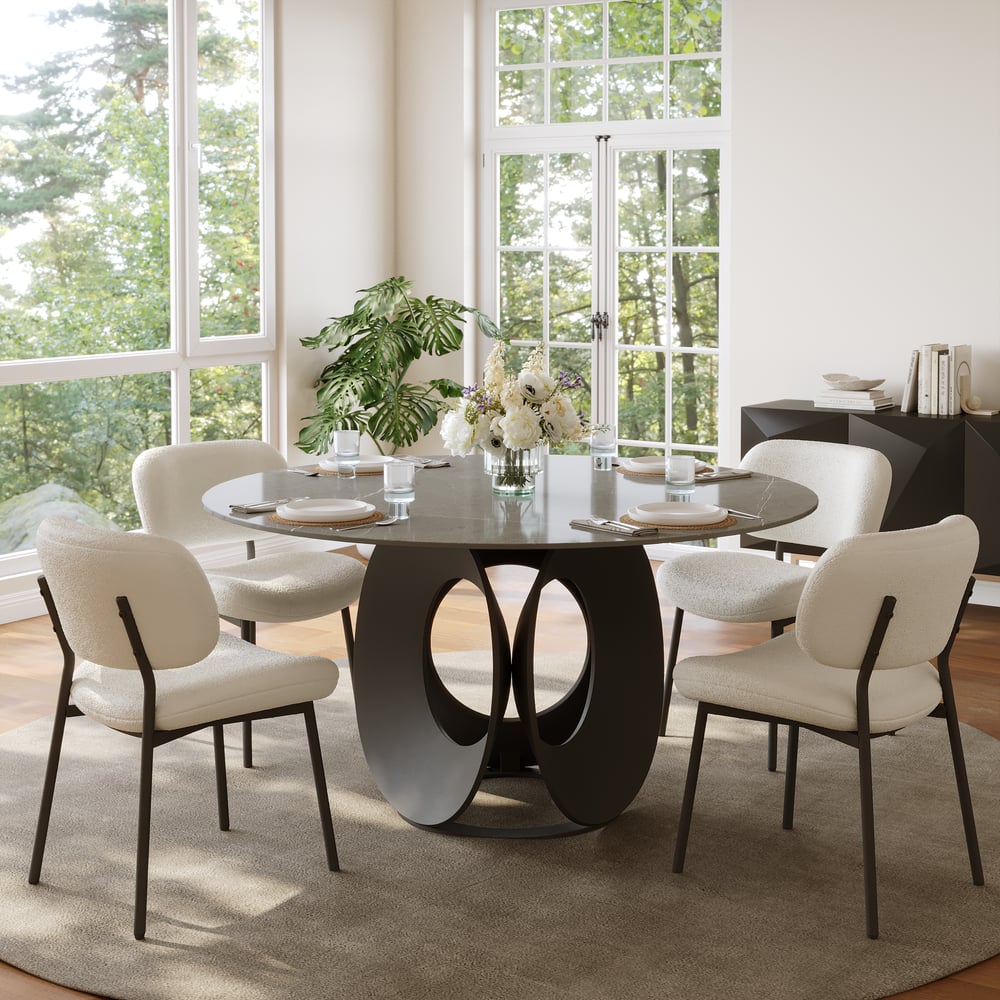 Questions and Answers for Modern 51" Round Sintered Stone Dining Table, Seats 4