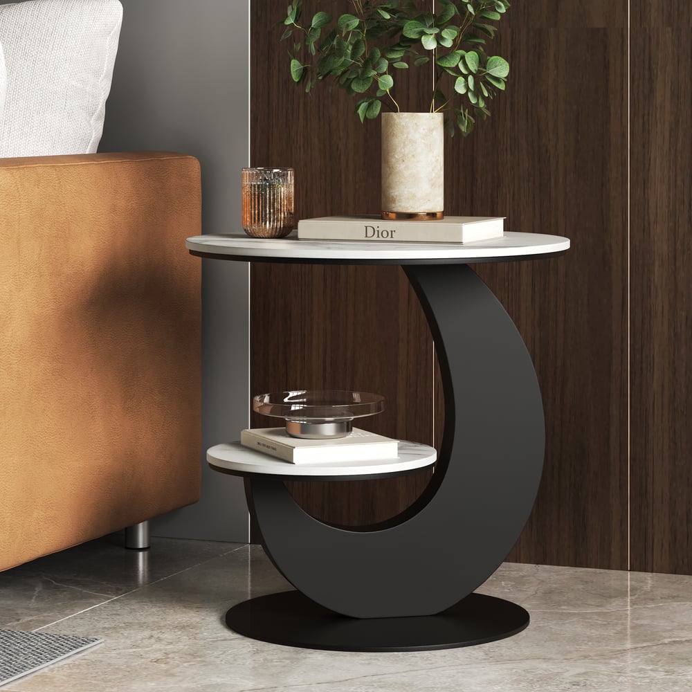 Customer Reviews for Modern 51 cm Grey Round Sintered Stone End Table with 2 Tiers