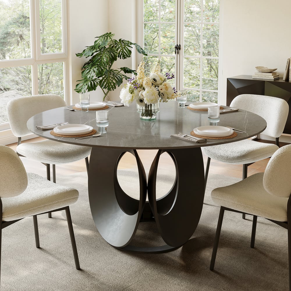 Questions and Answers for Modern 51" Round Sintered Stone Dining Table, Seats 4