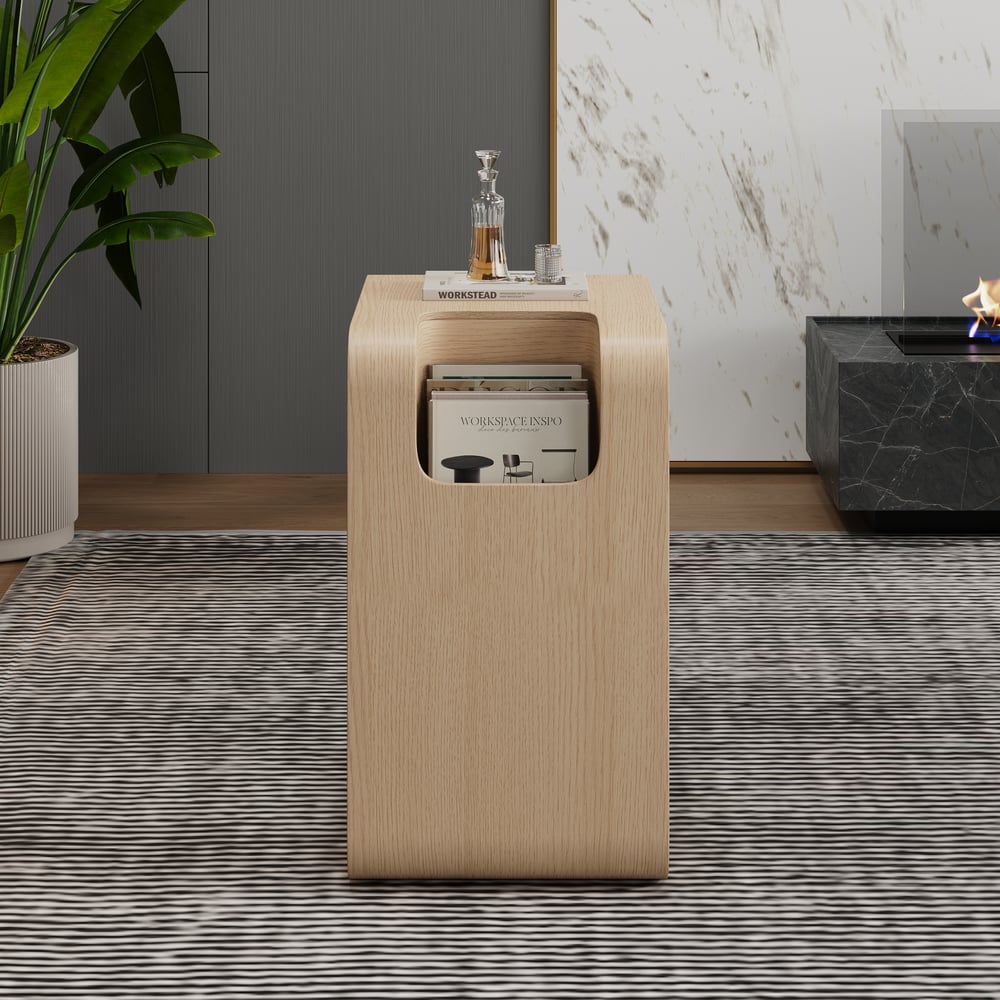 Avis Clients sur Table d'appoint convertible en bois naturel en forme de C avec rangement