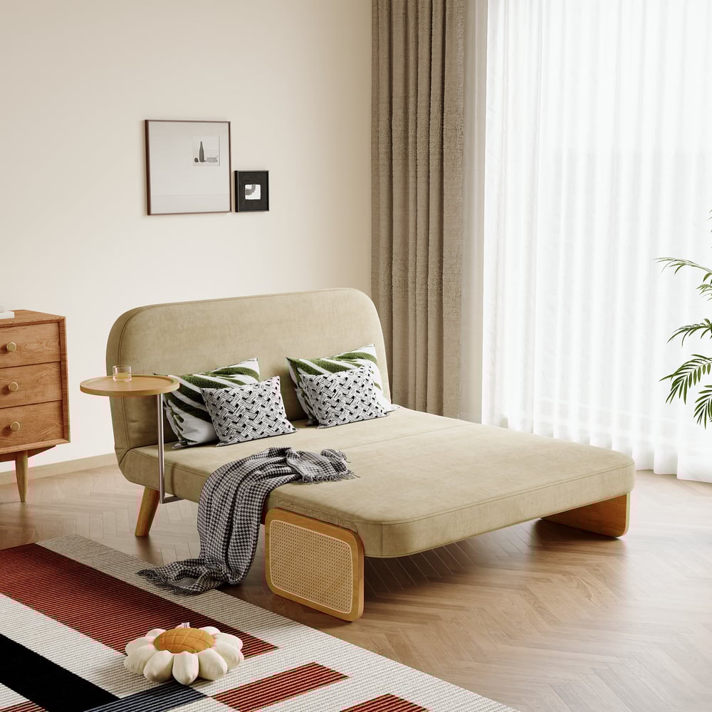 Domande e risposte per Divano letto a 2 posti in cotone e lino con ripiano girevole