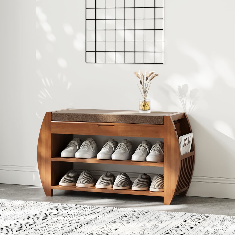 Questions et Réponses pour Banc de rangement pour chaussures, étagère à chaussures en bois, marron (820 mm)