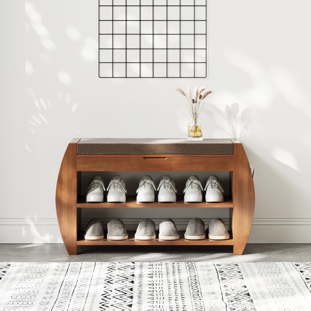 Questions et Réponses pour Banc de rangement pour chaussures, étagère à chaussures en bois, marron (820 mm)