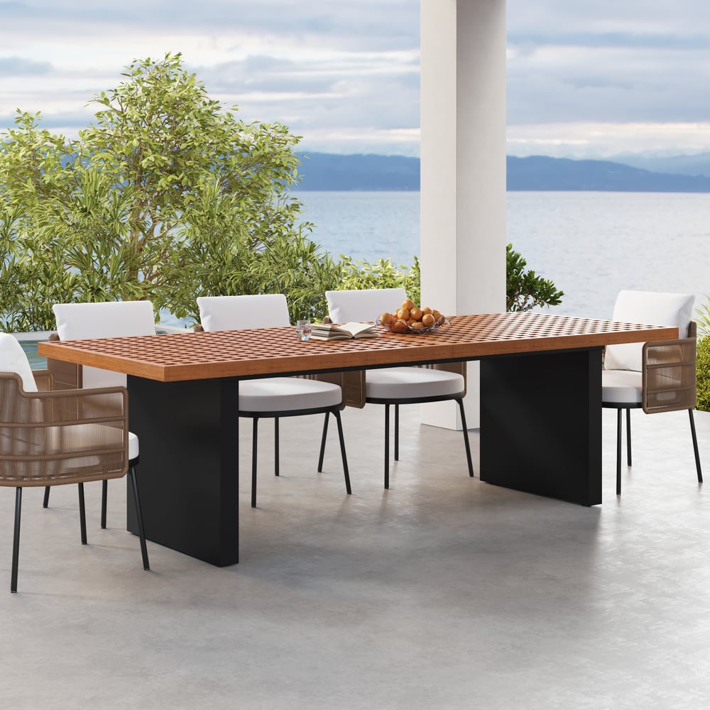 Questions et Réponses pour Table de salle à manger de jardin rectangulaire Grida en teck et aluminium, pour 8 personnes