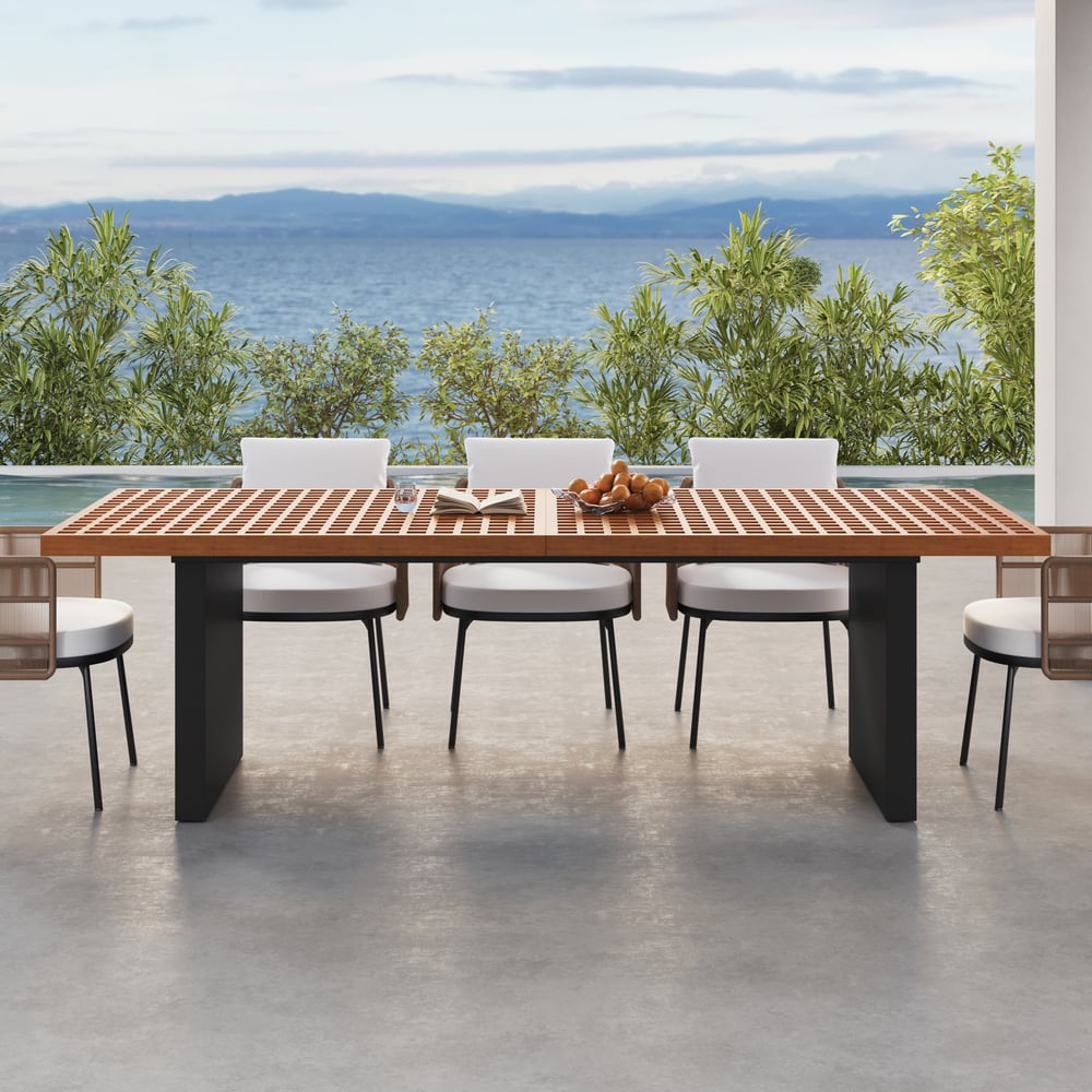 Questions et Réponses pour Table de salle à manger de jardin rectangulaire Grida en teck et aluminium, pour 8 personnes