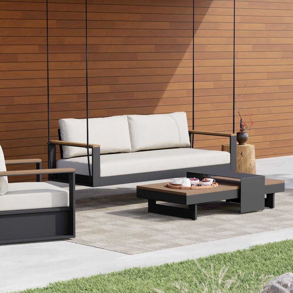 Avis Clients sur Canapé-lit suspendu d'extérieur Tevara en aluminium beige avec coussin