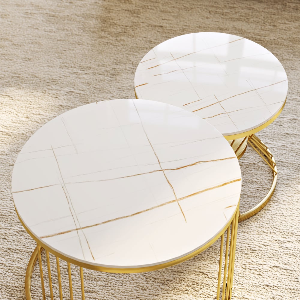 Customer Reviews for Round 2-Piece Nesting Set Sintered Stone Top White Coffee Table with Metal Frame