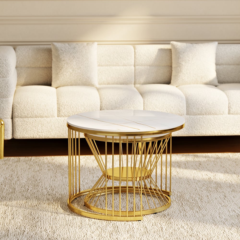 Customer Reviews for Round 2-Piece Nesting Set Sintered Stone Top White Coffee Table with Metal Frame