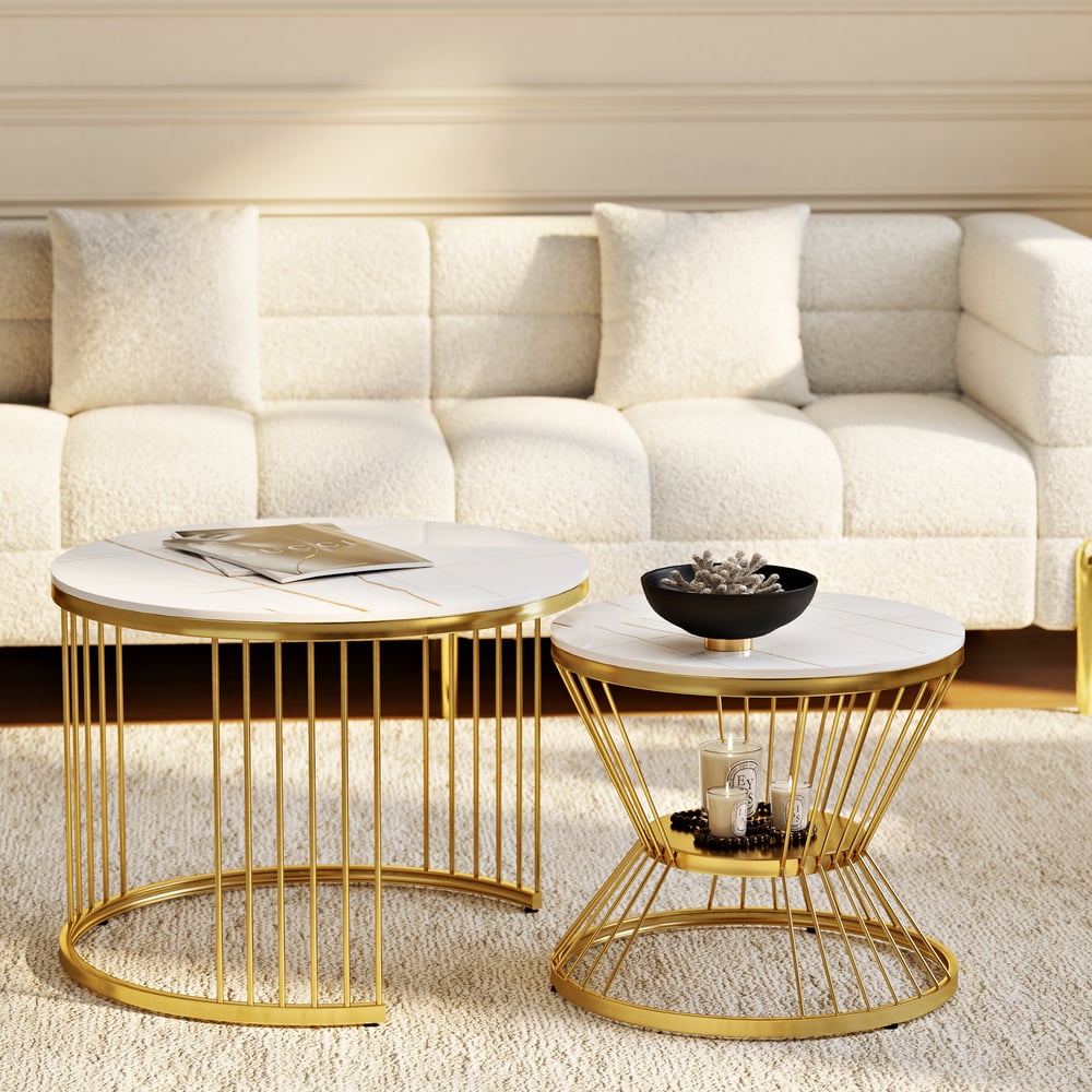 Customer Reviews for Round 2-Piece Nesting Set Sintered Stone Top White Coffee Table with Metal Frame