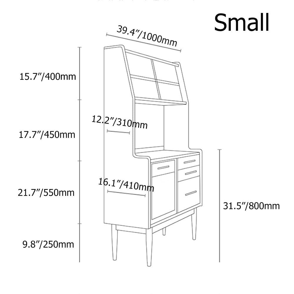 Questions et Réponses pour Velver Buffet nordique en noyer avec 3 portes 3 étagères et 4 tiroirs en petit