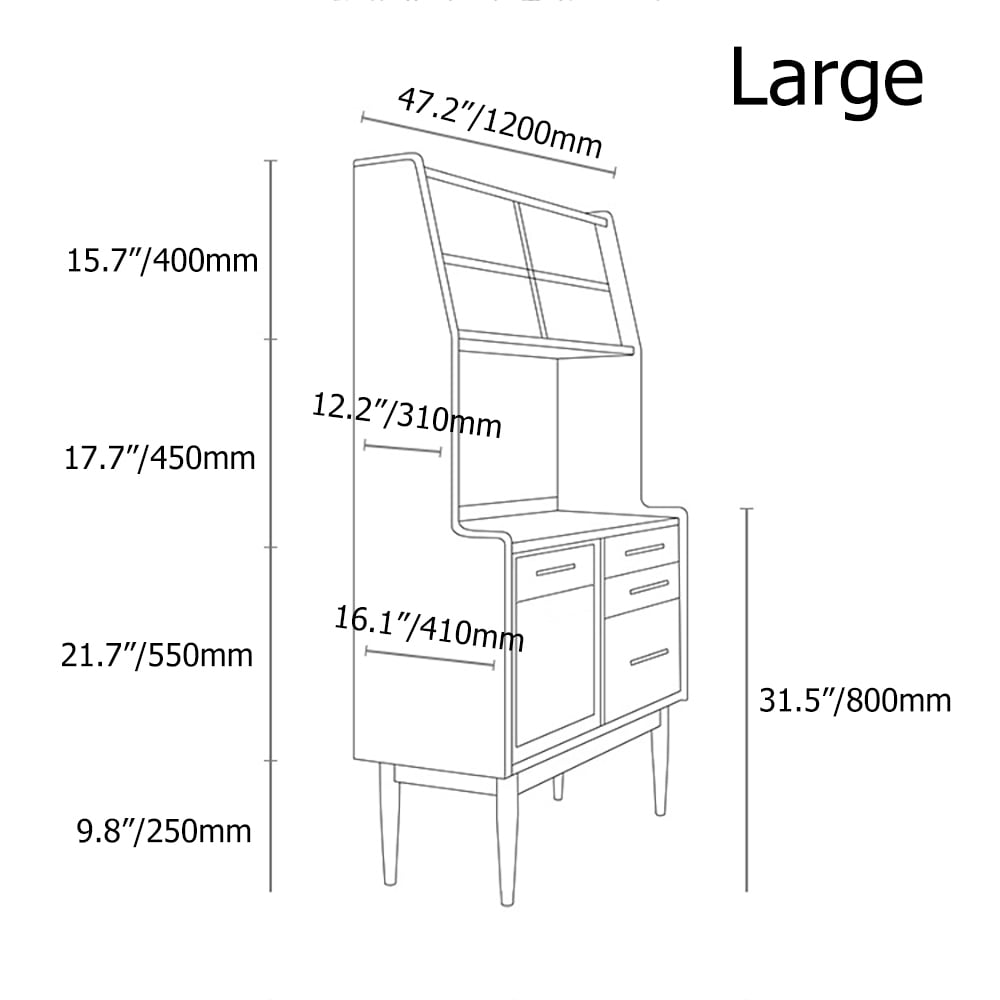 Prosy Mid-Century Modern Natural Sideboard with 3 Doors & 3 Shelves & 4 Drawers in Large weights dimensions image
