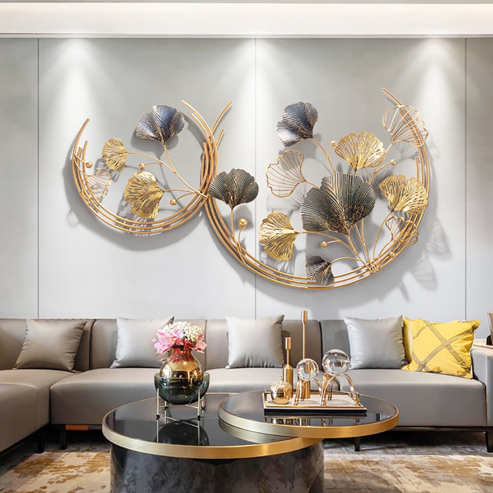 Hodnocení zákazníků pro položku Moderní 3D duté listy ginkgo nástěnné dekorace Domácí kovové kulaté nástěnné umění ve zlaté a šedé barvě