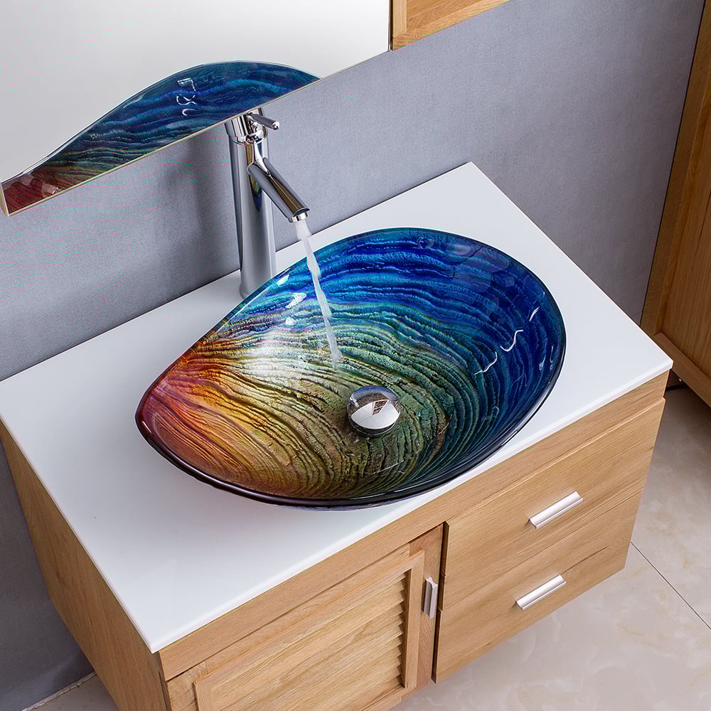 Questions and Answers for Tempered Glass Multicolour Teardrop-Shaped Bathroom Countertop Basin Wash Basin