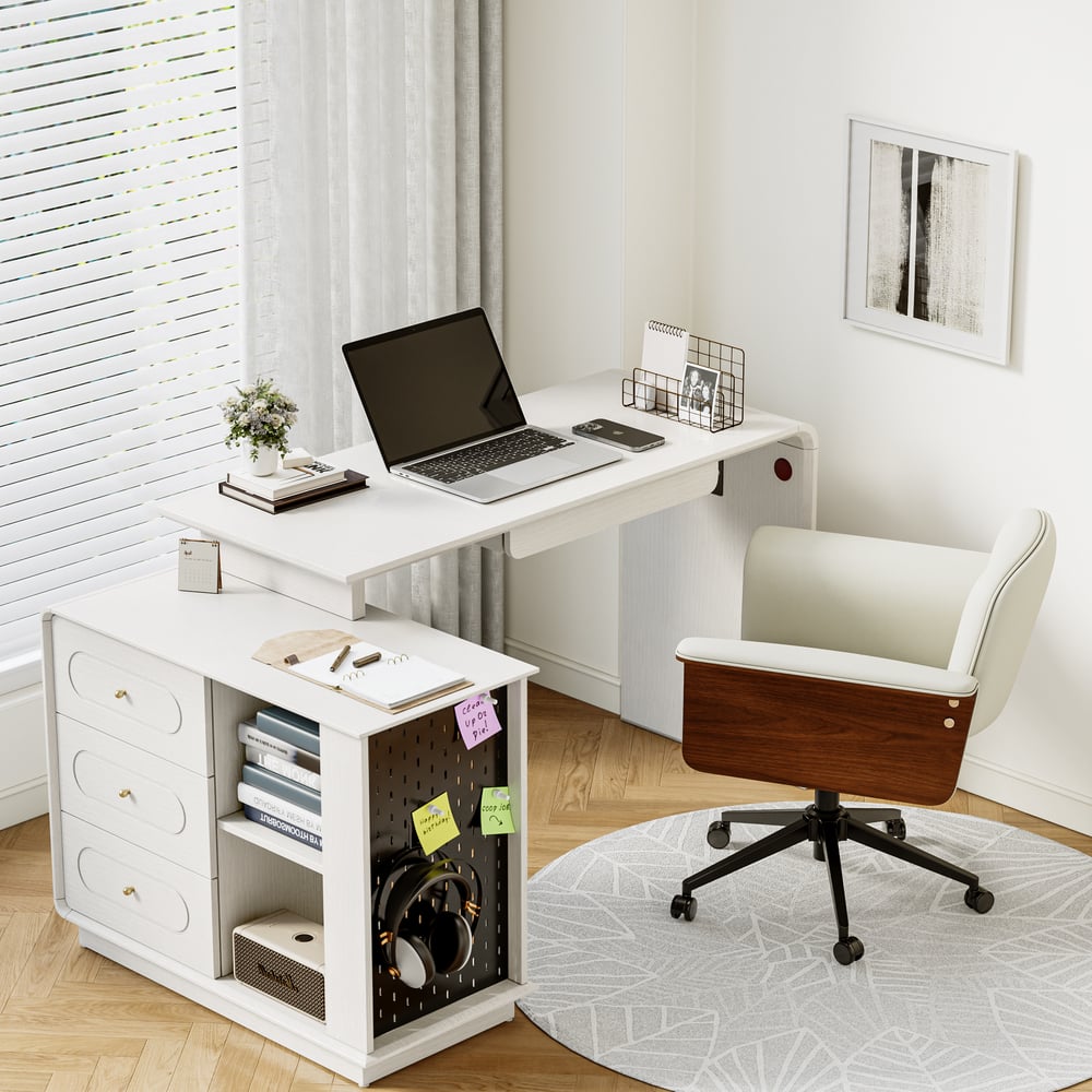 Customer Reviews for Modern 73" L-Shaped White Rotating Desk with Keyboard Tray & Storage