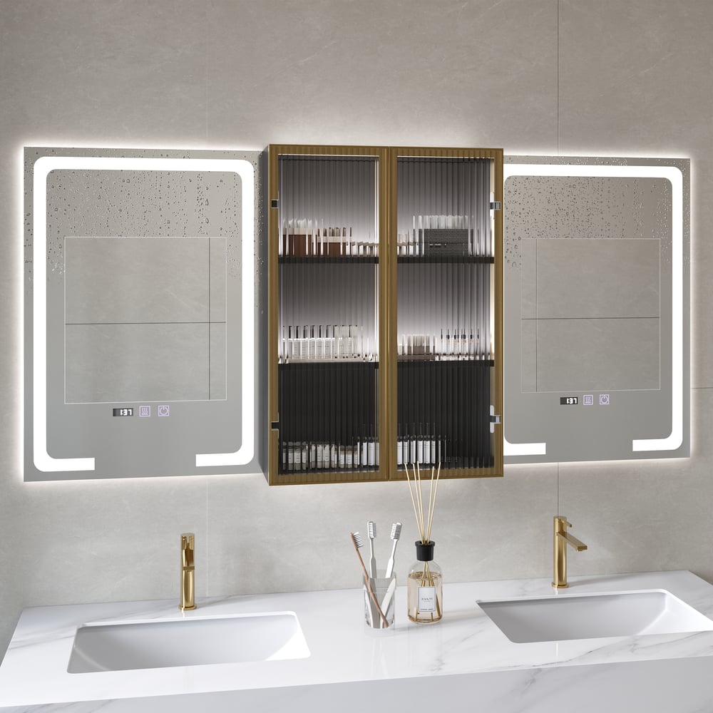 Customer Reviews for 59" Black LED Mirror Cabinet with Centre Storage, 3-Colour Dimmable & Defogger