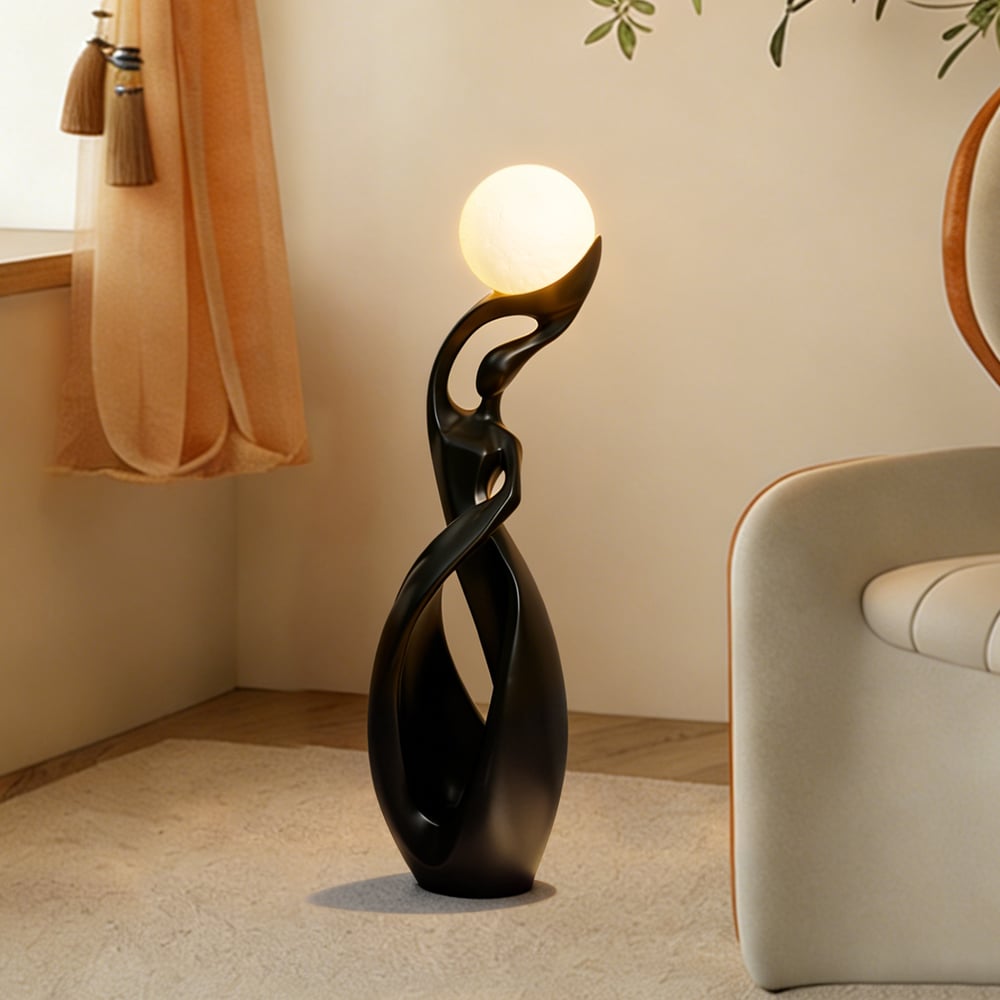 Avis Clients sur Lampe de sculpture noire abstraite de 815 mm avec boule LED, télécommande tactile et télécommande, rechargeable