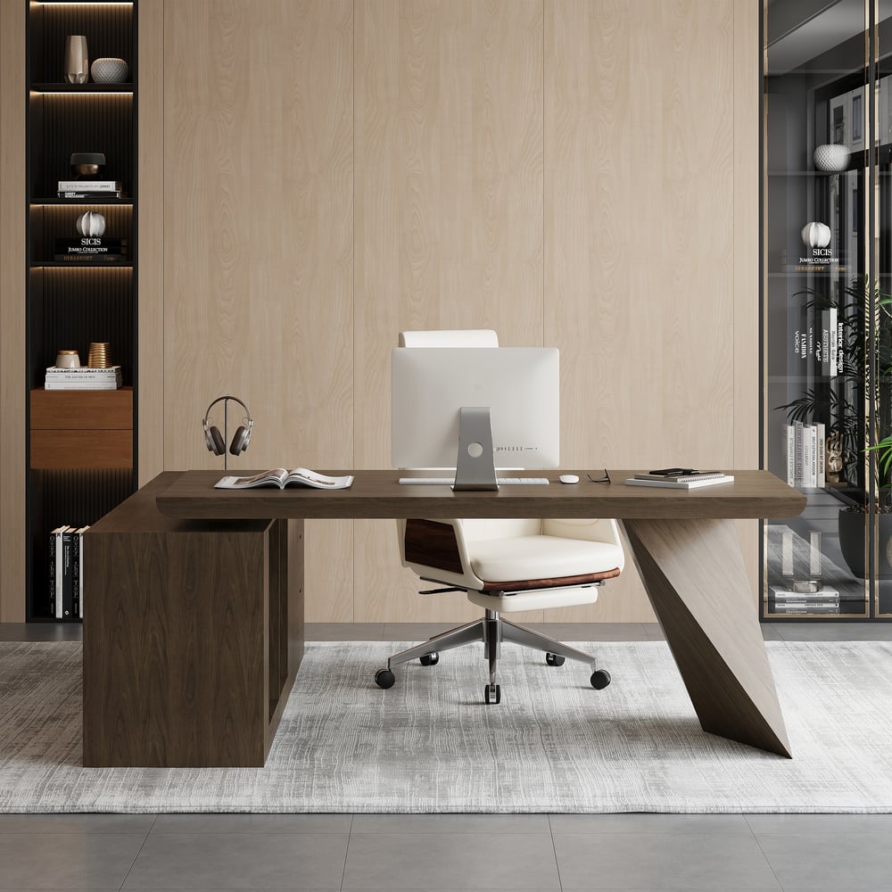 Questions and Answers for Modern 71" L-Shaped Smoked Brown Executive Desk with Right-Side Cabinet
