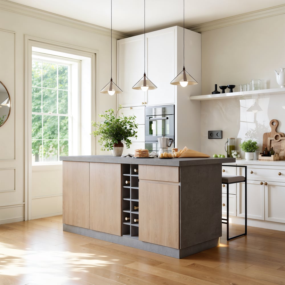 Recensioni dei clienti per Isola da cucina Japandi in legno grigio da 183 cm con multi-storage e luce LED