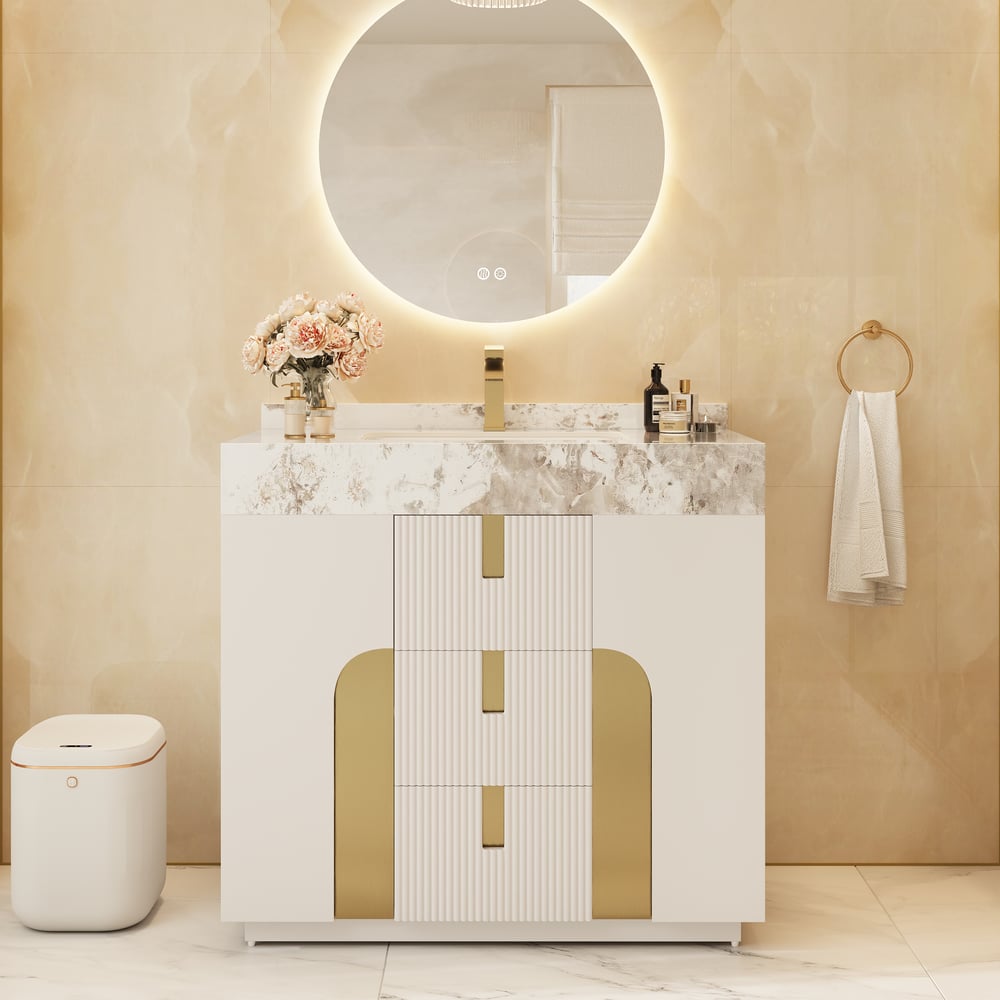 Oceny klientów dla 91 cm Artis Wolnostojąca szafka łazienkowa z pojedynczym zlewem i blatem z kamienia spiekanego