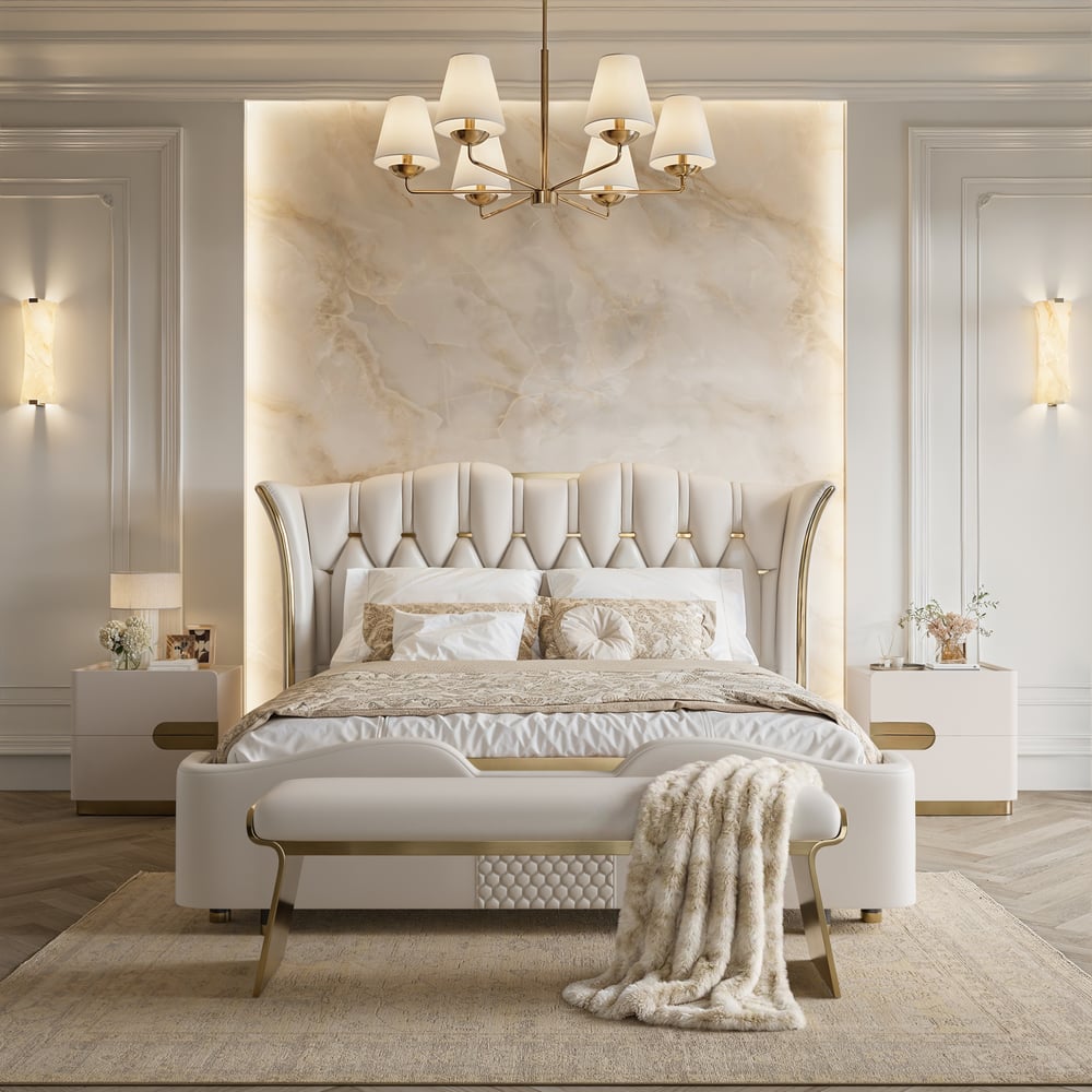 Customer Reviews for King Size Upholstered Bed Frame with Tufted Wingback Headboard