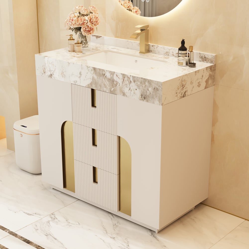 Oceny klientów dla 91 cm Artis Wolnostojąca szafka łazienkowa z pojedynczym zlewem i blatem z kamienia spiekanego