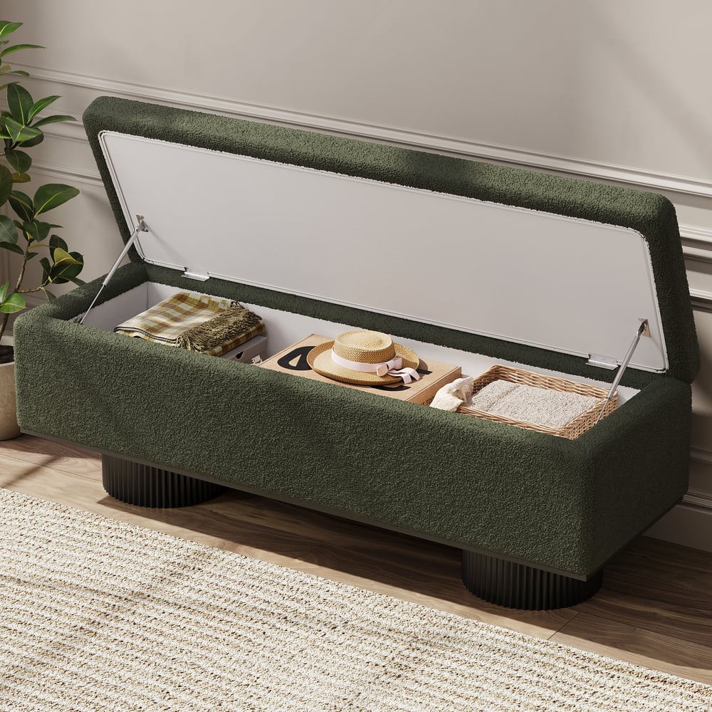 Questions and Answers for Teddy Fabric Fluffy Faux Fur Flip Top Wood Storage Entryway Bench