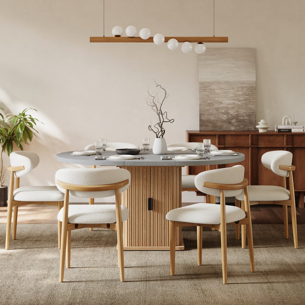 Recensioni dei clienti per Sedia da pranzo moderna in bouclé naturale con gambe in legno di gomma, 1 pezzo