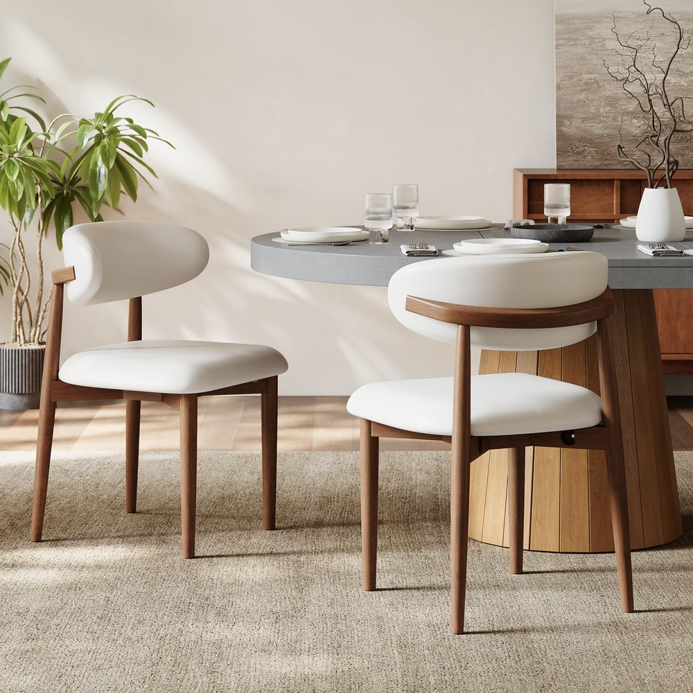 Avis Clients sur Chaise de salle à manger moderne en cuir PU avec pieds en bois d'hévéa