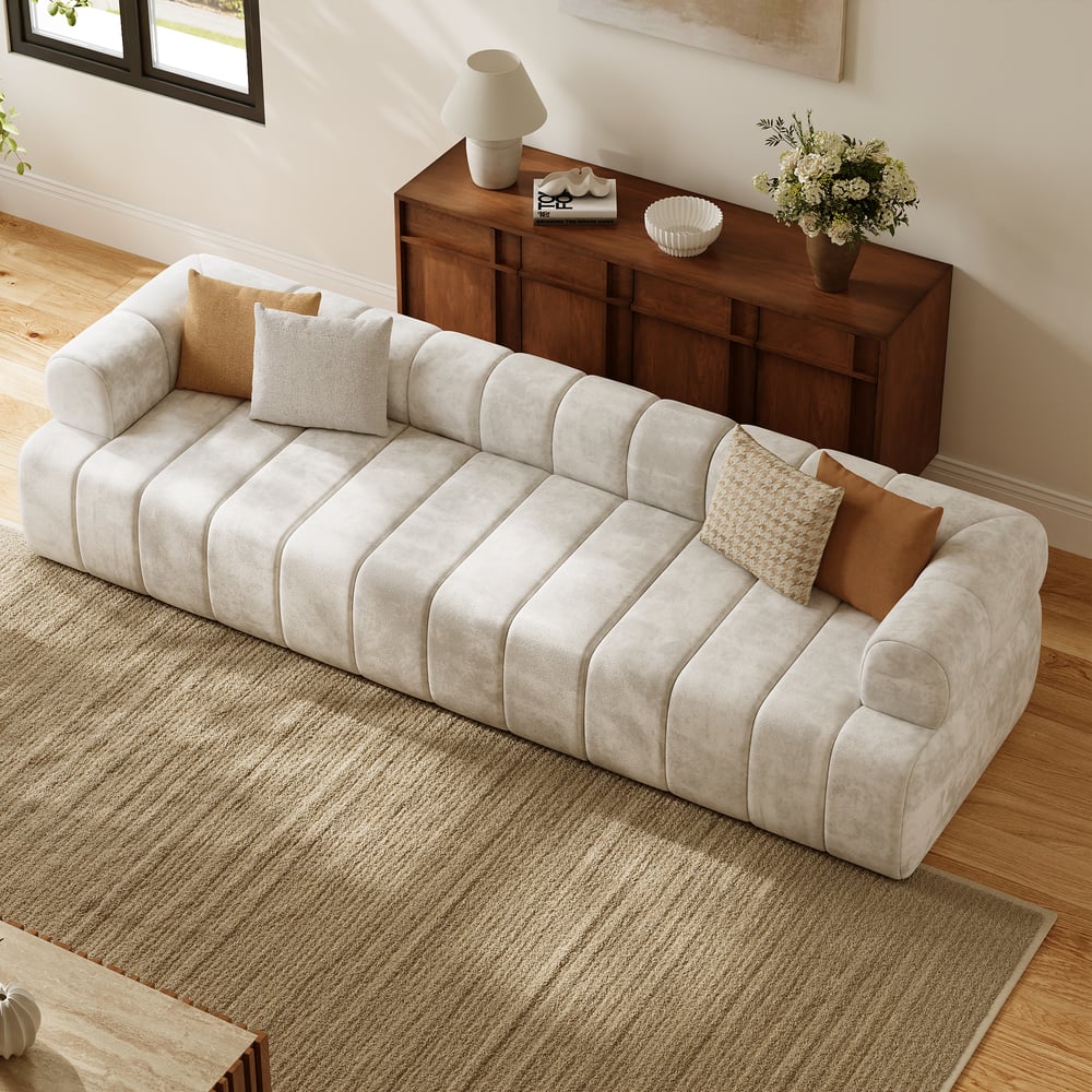 Questions and Answers for Nimbus 118" 3-Seater Velvet Channel Tufted Sofa
