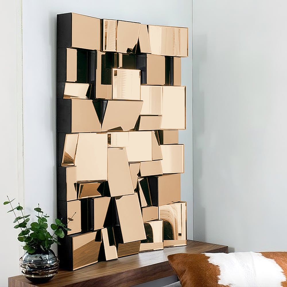 Questions and Answers for 39" Brown Glass Wall Mirror Geometric Decorative Mirror Vertical & Horizontal Mounting