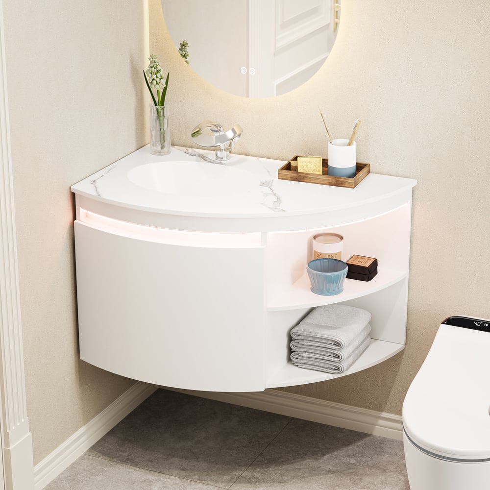 Avis Clients sur Meuble de salle de bain d'angle de 36 pouces avec rangement et éclairage LED à capteur