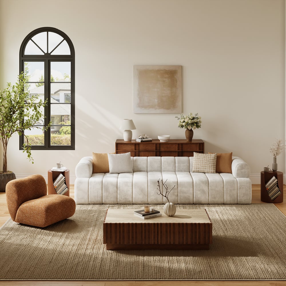 Questions and Answers for Nimbus 118" 3-Seater Velvet Channel Tufted Sofa
