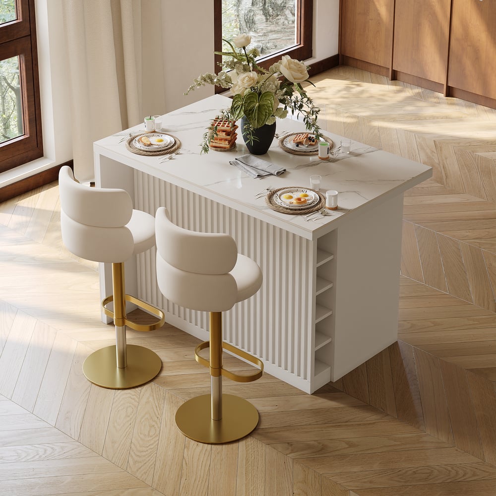 Questions et Réponses pour Îlot de cuisine moderne de 1270 mm en pierre frittée brillante avec rangement, blanc