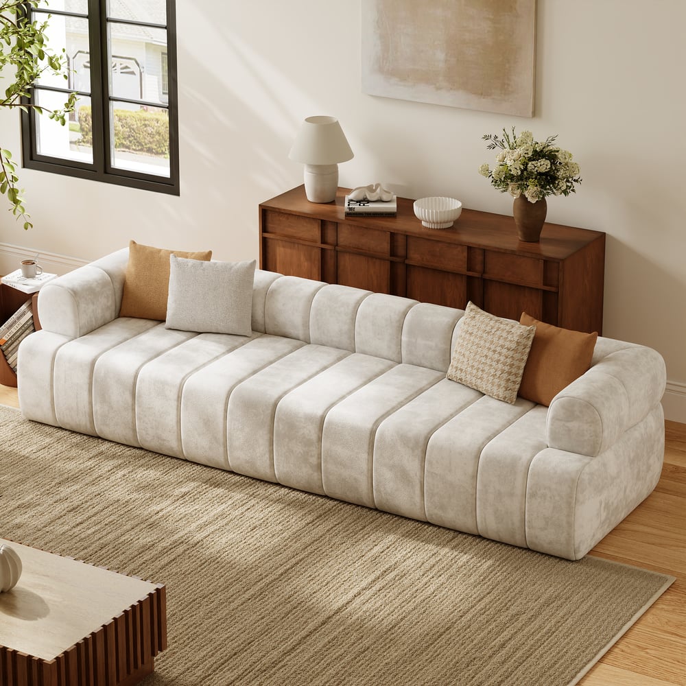Questions and Answers for Nimbus 118" 3-Seater Velvet Channel Tufted Sofa