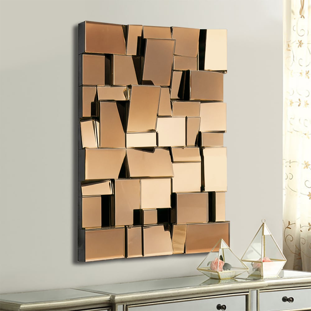 Questions and Answers for 39" Brown Glass Wall Mirror Geometric Decorative Mirror Vertical & Horizontal Mounting