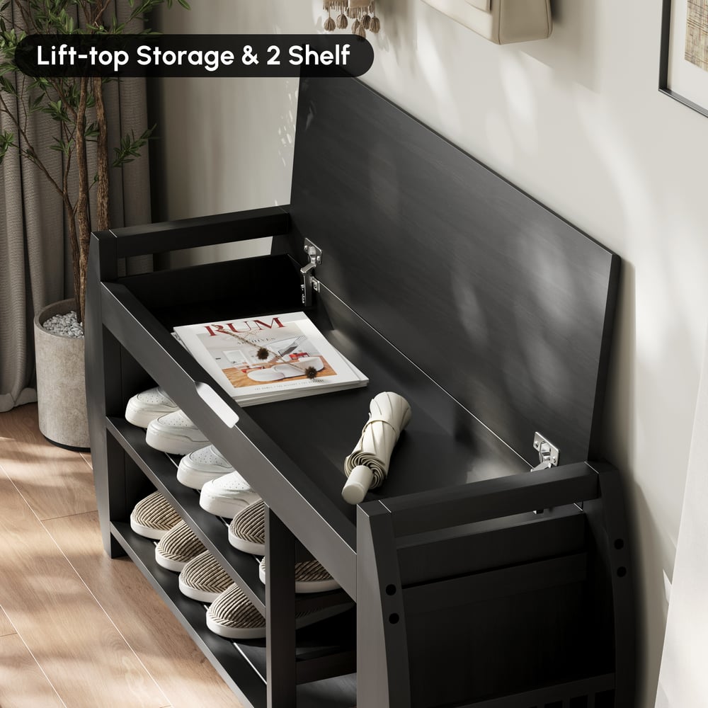 Domande e risposte per Panca da Ingresso Nera in Legno Massello da 40 pollici con Scarpiera e Porta Scarpe