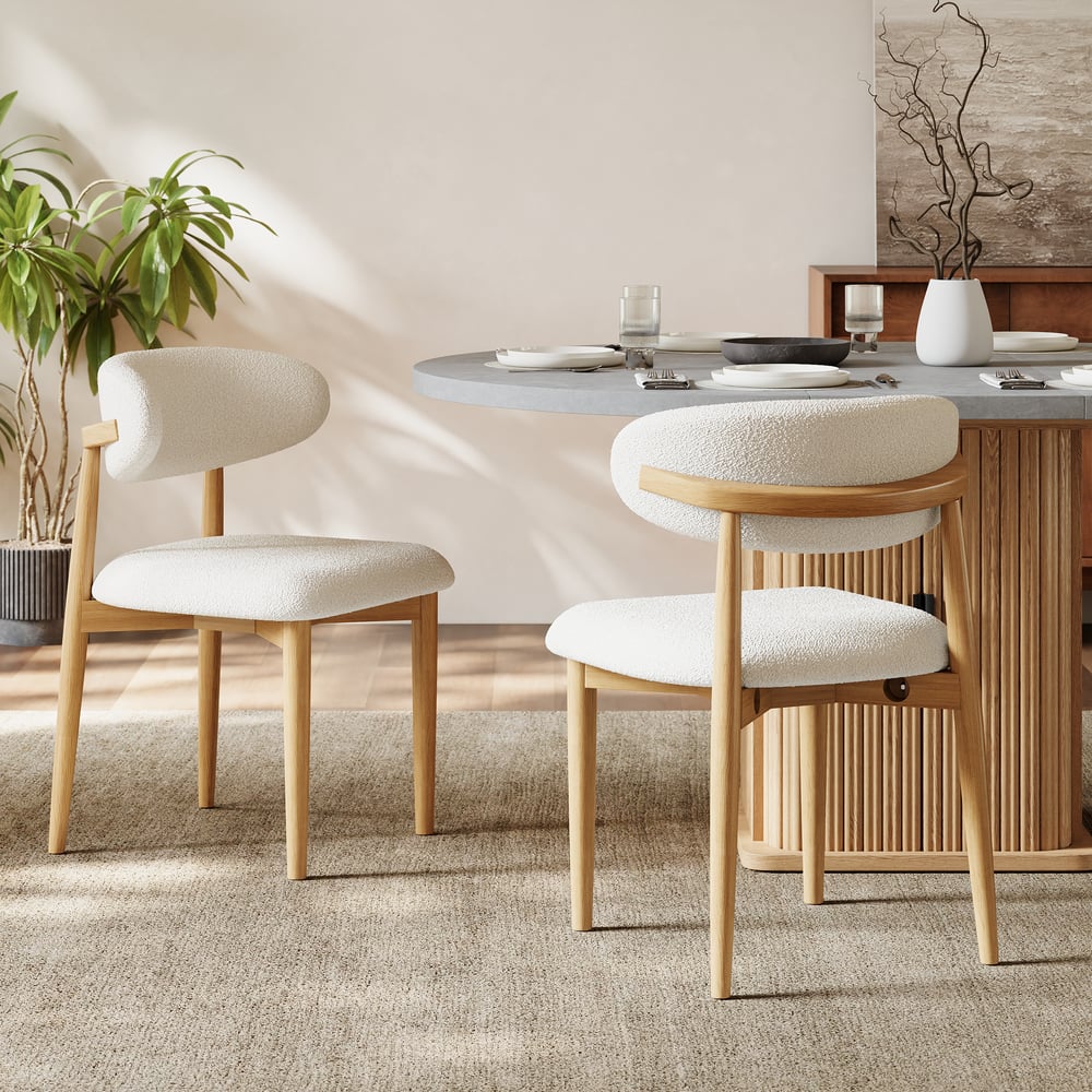 Recensioni dei clienti per Sedia da pranzo moderna in bouclé naturale con gambe in legno di gomma, 1 pezzo